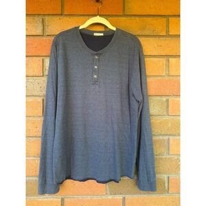 Marine Layer Double Knit Henley Sweater Long Sleeve | Blue | Mens Size Large